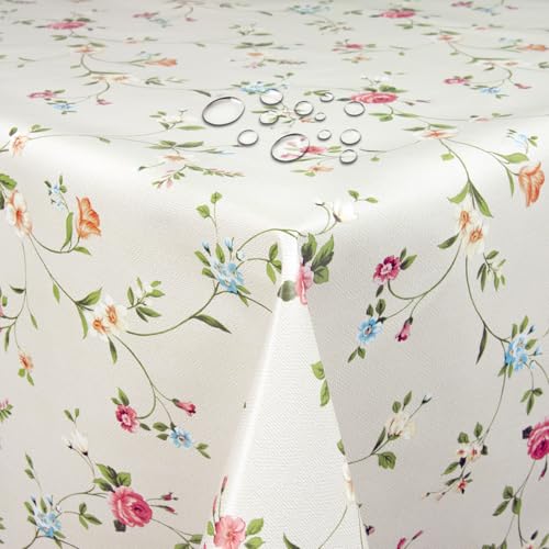Wachstuch Wachstischdecke Tischdecke Gartentischdecke Größe wählbar Blumen Beige 100 x 150 cm Eckig abwaschbar von DecoHomeTextil Heimtextilmanufaktur