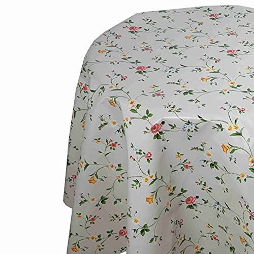 Wachstuch Wachstischdecke Tischdecke Gartentischdecke Größe wählbar Blumen Beige Rund 100 cm abwaschbar von DecoHometextil