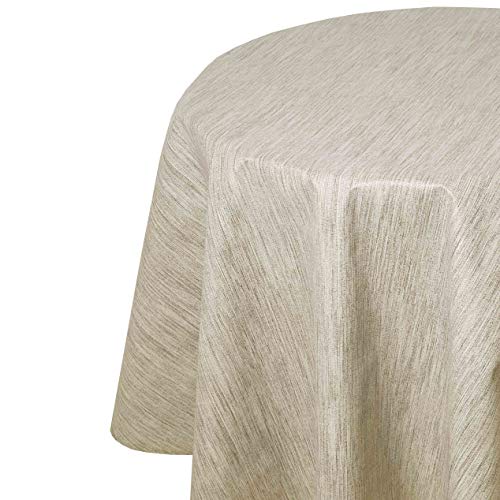 Wachstuch Wachstischdecke Tischdecke Gartentischdecke Leinen Prägung Beige Sand Rund 135 cm abwaschbar gefaltet von DecoHomeTextil Heimtextilmanufaktur