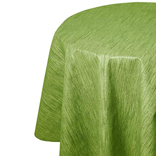 Wachstuch Wachstischdecke Tischdecke Gartentischdecke Leinen Prägung Grün Rund 120 cm abwaschbar gefaltet von DecoHomeTextil Heimtextilmanufaktur
