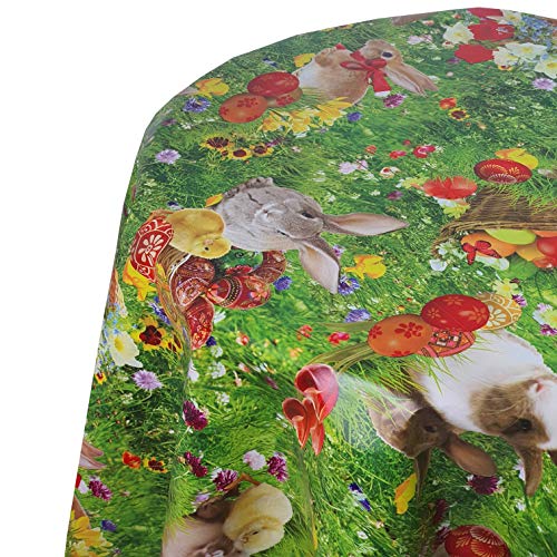 Wachstuch Wachstischdecke Tischdecke Gartentischdecke Ostern Grün Rund 100 cm abwaschbar gefaltet von DecoHomeTextil
