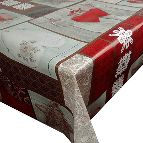 Wachstuch Wachstischdecke Tischdecke Gartentischdecke Weihnachten Schneeflocken Herzen Rot Breite & Länge wählbar 120 x 330 cm Eckig abwaschbar von DecoHomeTextil