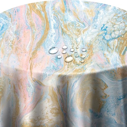 Wachstuch Wachstischdecke Tischdecke Größe und Muster wählbar Ebru Art Aquarell Blau Rosa Oval ca. 140 x 200 cm abwaschbar Gartentischdecke von DecoHomeTextil Heimtextilmanufaktur