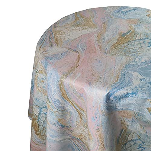 Wachstuch Wachstischdecke Tischdecke Größe und Muster wählbar Ebru Art Aquarell Blau Rosa Rund 90 cm abwaschbar Gartentischdecke von DecoHomeTextil