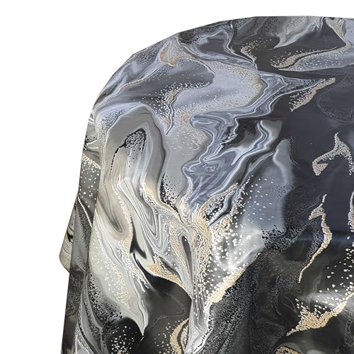 Wachstuch Wachstischdecke Tischdecke Größe und Muster wählbar Ebru Art Aquarell Grau Schwarz Oval 130 x 180 cm abwaschbar Gartentischdecke von DecoHomeTextil Heimtextilmanufaktur