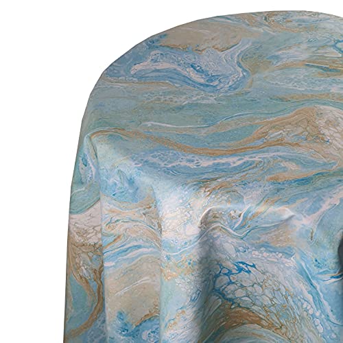 Wachstuch Wachstischdecke Tischdecke Größe und Muster wählbar Ebru Art Aquarell Türkis Blau Rund 130 cm abwaschbar Gartentischdecke von DecoHomeTextil