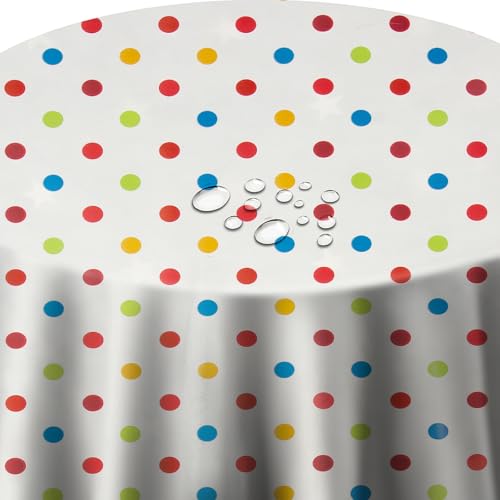 Wachstuch Wachstischdecke Tischdecke Größe wählbar Punkte Bunt Rund 130 cm abwaschbar Gartentsichdecke von DecoHomeTextil Heimtextilmanufaktur