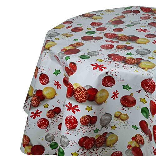 Wachstuch Wachstischdecke Tischdecke Weihnachten Weihnachtskugel Bunt Rund 80 cm abwaschbar Weihnachtstischdecke von DecoHomeTextil Heimtextilmanufaktur