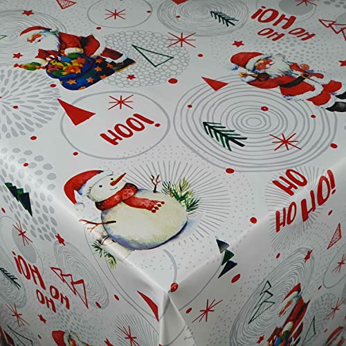 Wachstuch Wachstischdecke Tischdecke Weihnachtstischdecke Größe wählbar Ho Ho Ho Weihnachten Weiß Eckig 110 x 110 cm abwaschbar von DecoHomeTextil