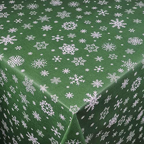 Wachstuch Wachstischdecke Tischdecke Weihnachtstischdecke Größe wählbar Weihnachten Schneeflocken Dunkelgrün Eckig 100 x 100 cm abwaschbar von DecoHomeTextil