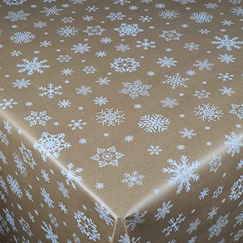 Wachstuch Wachstischdecke Tischdecke Weihnachtstischdecke Größe wählbar Weihnachten Schneeflocken Gold Eckig 110 x 240 cm abwaschbar von DecoHomeTextil