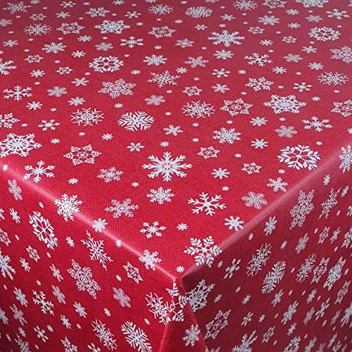 Wachstuch Wachstischdecke Tischdecke Weihnachtstischdecke Größe wählbar Weihnachten Schneeflocken Rot Eckig 100 x 270 cm abwaschbar von DecoHomeTextil