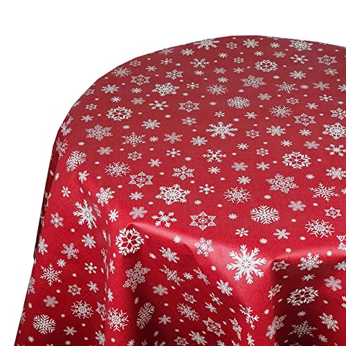 Wachstuch Wachstischdecke Tischdecke Weihnachtstischdecke Größe wählbar Weihnachten Schneeflocken Rot Rund 120 cm abwaschbar von DecoHomeTextil