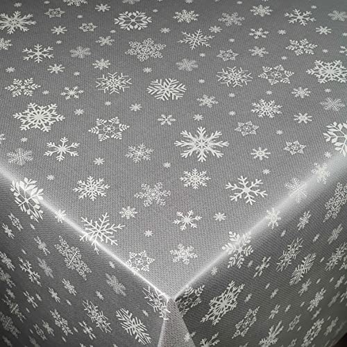 Wachstuch Wachstischdecke Tischdecke Weihnachtstischdecke Größe wählbar Weihnachten Schneeflocken Silber Eckig 100 x 170 cm abwaschbar von DecoHomeTextil
