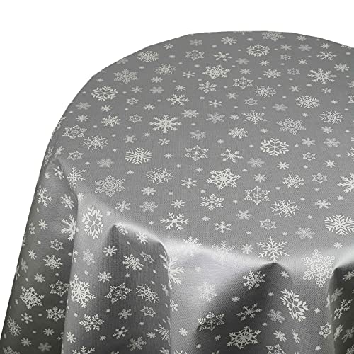 Wachstuch Wachstischdecke Tischdecke Weihnachtstischdecke Größe wählbar Weihnachten Schneeflocken Silber Oval 130 x 220 cm abwaschbar von DecoHomeTextil