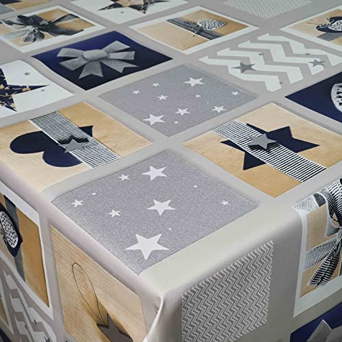 Wachstuch Wachstischdecke Tischdecke Weihnachtstischdecke Muster und Länge wählbar Weihnachten Kariert Grau Beige Eckig 140 x 210 cm abwaschbar von DecoHomeTextil