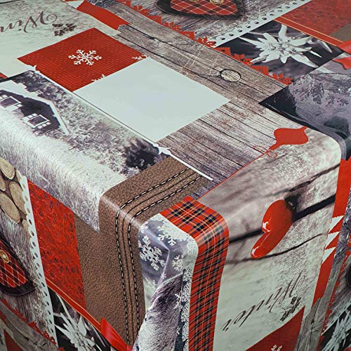 Wachstuch Wachstischdecke Tischdecke Weihnachtstischdecke Muster und Länge wählbar Weihnachten Rentier Herzen Rot Eckig 140 x 340 cm abwaschbar von DecoHomeTextil