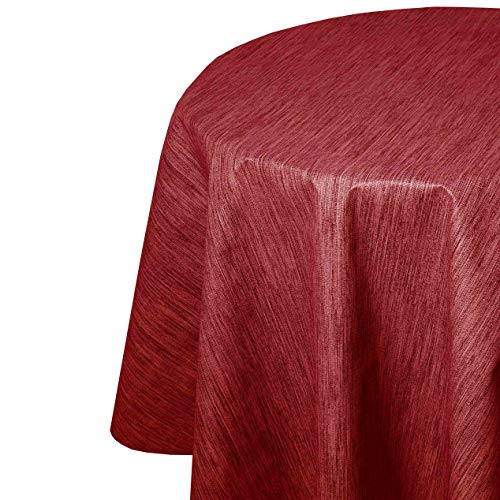 Wachstuch Robuste Leinen Prägung Rund Oval Größe & Farbe wählbar Rund 90 cm Rot abwaschbare Tischdecke von DecoHomeTextil