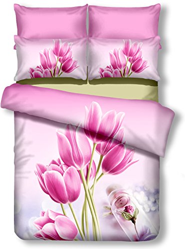DecoKing 01127 Bettwäsche 200x200 cm mit 2 Kissenbezügen 80x80 Amarant 3D Microfaser Bettbezug Blumenmuster rosa Sandy von DecoKing