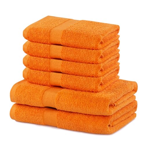 DecoKing 6er Set Baumwolle Qualität 525g/m² 4 Handtücher 50x100 cm und 2 Badetücher 70x140 cm orange saugfähig Marina von DecoKing