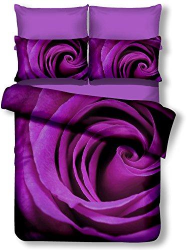 DecoKing 00915 Bettwäsche 200x220 cm mit 2 Kissenbezügen 80x80 violett 3D Microfaser Bettbezug Rosa Blumenmuster lila Pflaume Omorfi von DecoKing