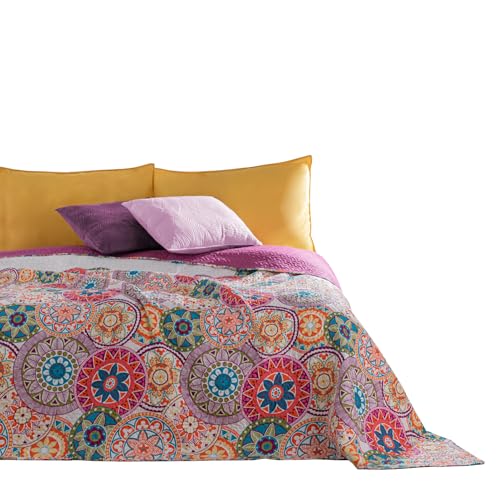 DecoKing 12222 Tagesdecke 200x220 cm rosa violett weiß bunt anthrazit Bettüberwurf zweiseitig colourful pink white violet Steppung Bibi von DecoKing
