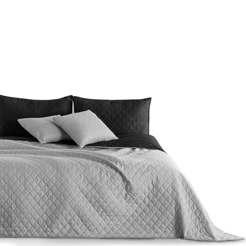DecoKing 15162 Tagesdecke 200 x 220 schwarz stahl silber anthrazit grau Bettüberwurf zweiseitig Steppung black silver Axel von DecoKing