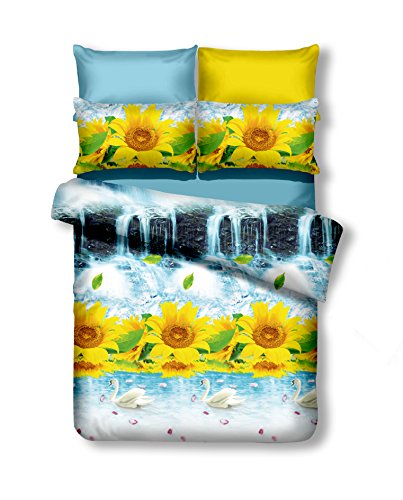 DecoKing 155x220 cm Bettwäsche mit 1 Kissenbezug 80x80 Bettbezüge Microfaser Reißverschluss Blumen Sharon Emerald gelb hellblau von DecoKing