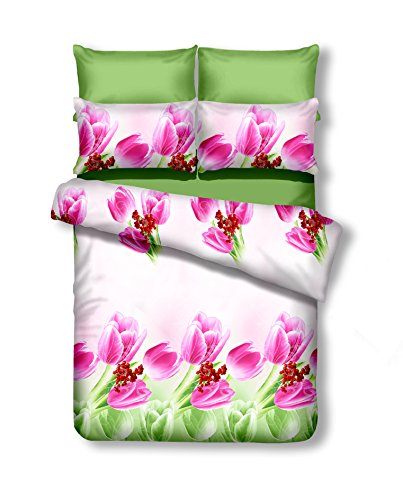 DecoKing 155x220 cm Bettwäsche mit 1 Kissenbezug 80x80 Bettbezüge Microfaser Reißverschluss Blumen Shirley Emerald weiß Creme von DecoKing