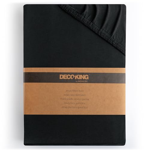 DecoKing Spannbettlaken 200x200 200x220 cm Schwarz Spannbetttücher Jersey 100% Baumwolle Boxspringbett Amber 200 x 200 200 x 220 von DecoKing