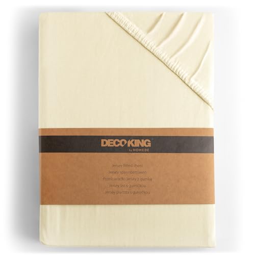 DecoKing Spannbettlaken 120x200 140x200 cm Creme Spannbetttücher Jersey 100% Baumwolle Boxspringbett Amber 120 x 200 140 x 200 von DecoKing