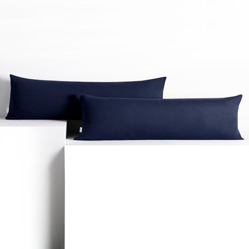 DecoKing 2 Kissenbezüge 20x120 cm Jersey 100% gekämmte Baumwolle Reißverschluss dunkelblau Amber von DecoKing