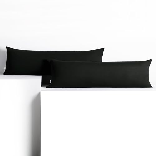 DecoKing 2 Kissenbezüge 20x120 cm Jersey Baumwolle Reißverschluss schwarz Amber von DecoKing