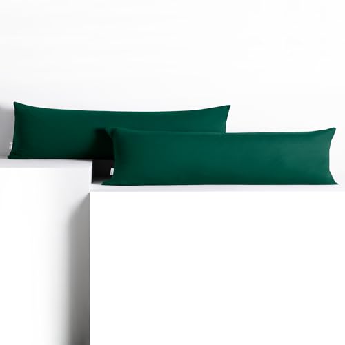 DecoKing 2 Kissenbezüge 20x145 cm Jersey 100% gekämmte Baumwolle Reißverschluss flaschengrün Amber von DecoKing