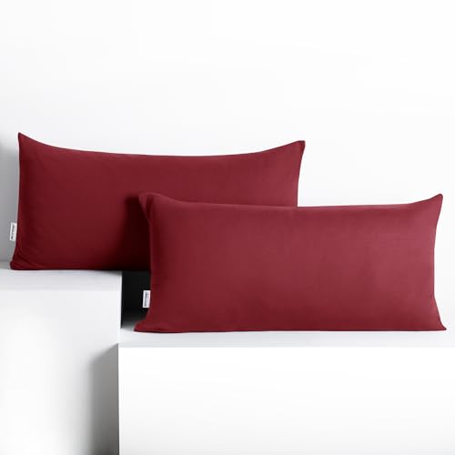 DecoKing 2 Kissenbezüge 40x80 cm Jersey 100% gekämmte Baumwolle Reißverschluss Bordeaux Amber von DecoKing