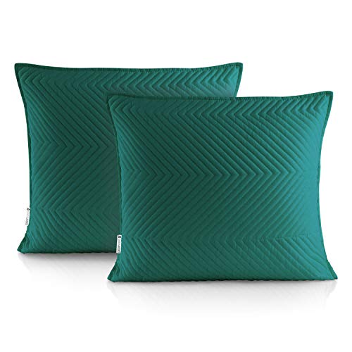 DecoKing 2 Kissenbezüge 45 x 45 cm Kissenhüllen Set Ultrasonic Steppung Polyester Messli dunkelgrün von DecoKing