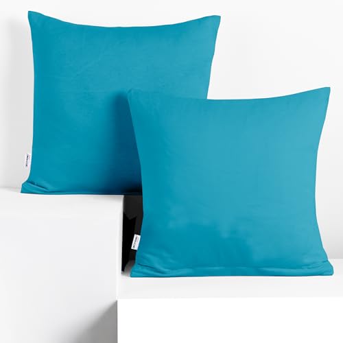 DecoKing 2 Kissenbezüge 80x80 cm Jersey 100% gekämmte Baumwolle Reißverschluss Zyan Amber von DecoKing