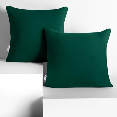 DecoKing 2 Kissenbezüge 80x80 cm Jersey 100% gekämmte Baumwolle Reißverschluss flaschengrün Amber von DecoKing