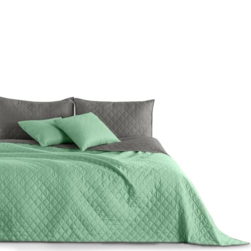 DecoKing 32961 Tagesdecke 240 x 260 Minze Stahl Silber anthrazit grau Bettüberwurf zweiseitig Steppung pflegeleicht Mint Steel Axel von DecoKing
