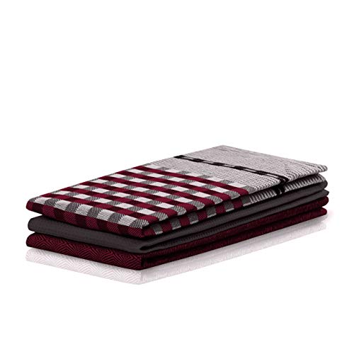 DecoKing 3er Set Küchentücher 50x70 cm mit Aufhänger 100% Baumwolle Burgunderrot Rot Schwarz hochwertige Geschirrtücher Louie von DecoKing