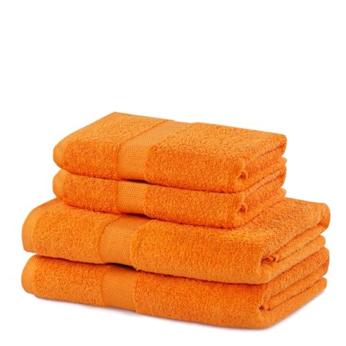 DecoKing 4er Set Baumwolle Qualität 525g/m² 2 Handtücher 50x100 cm und 2 Badetücher 70x140 cm orange saugfähig Marina von DecoKing