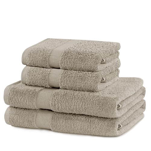 DecoKing 4er Set Baumwolle Qualität 525g/m² 2 Handtücher 50x100 cm und 2 Badetücher 70x140 cm beige saugfähig Marina von DecoKing