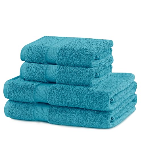 DecoKing 4er Set Baumwolle Qualität 525g/m² 2 Handtücher 50x100 cm und 2 Badetücher 70x140 cm türkis saugfähig Marina von DecoKing