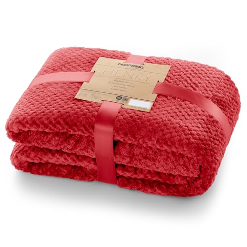 DecoKing Kuscheldecke 220x240 cm rot Decke Microfaser Wohndecke Tagesdecke Fleece weich sanft kuschelig skandinavischer Stil Henry von DecoKing