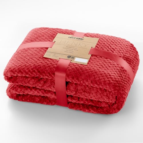 DecoKing Kuscheldecke 220x240 cm rot Decke Microfaser Wohndecke Tagesdecke Fleece weich sanft kuschelig skandinavischer Stil Henry von DecoKing