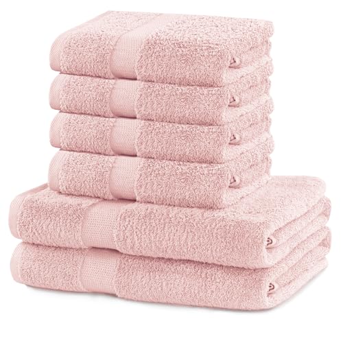 DecoKing 6er Set Baumwolle Qualität 525g/m² 4 Handtücher 50x100 cm und 2 Badetücher 70x140 cm Hellrosa rosa saugfähig Marina von DecoKing