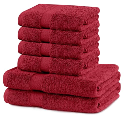 DecoKing 6er Set Baumwolle Qualität 525g/m² 4 Handtücher 50x100 cm und 2 Badetücher 70x140 cm dunkelrot weinrot rot saugfähig Marina von DecoKing