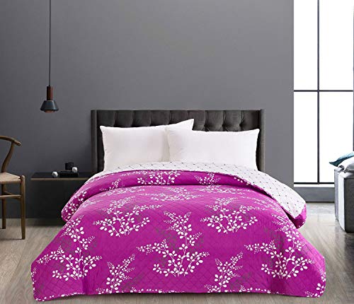 DecoKing 86872 Tagesdecke 220 x 240 cm violett lila Creme Ecru Bettüberwurf zweiseitig pflegeleicht Blumen Blumenmuster Blumenmotiv Violet Lilac Cream Ivory Hypnosis Collection Calluna von DecoKing