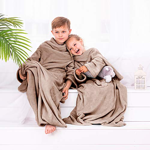 DecoKing Kinder Decke mit Ärmeln 90x105 cm Beige Microfaser TV Decke Kuscheldecke Weich Fleecedecke Kiddo von DecoKing