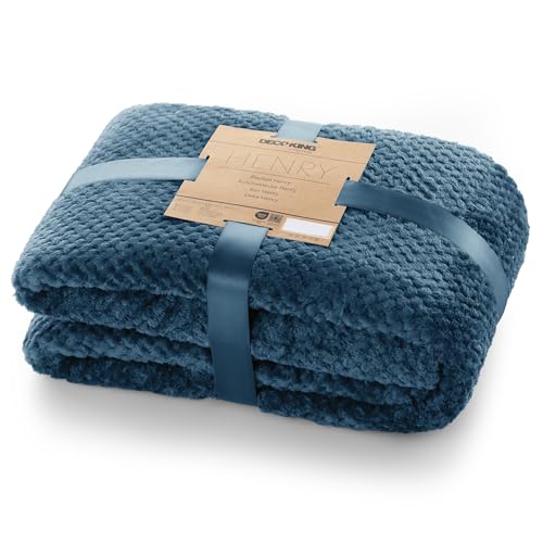 DecoKing Kuscheldecke 220x240 cm Indigoblau Decke Microfaser Wohndecke Tagesdecke Fleece weich sanft kuschelig skandinavischer Stil dunkelblau Henry von DecoKing